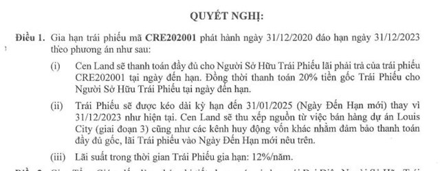 Bất động sản Cenland (CRE) muốn gia hạn l&#244; tr&#225;i phiếu 450 tỷ đồng đến th&#225;ng 1/2025 - Ảnh 1