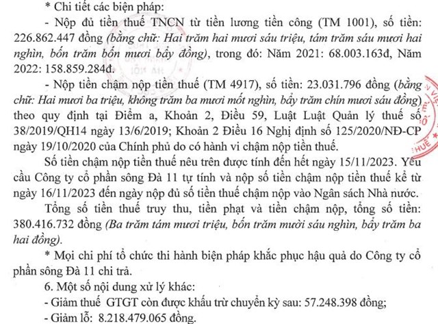 S&#244;ng Đ&#224; 11 (SJE) bị phạt v&#224; truy thu hơn 380 triệu đồng tiền thuế - Ảnh 1