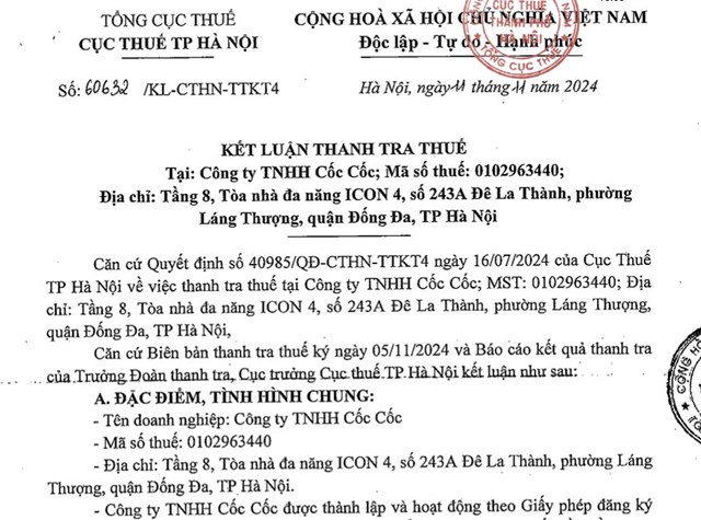 Vi phạm thuế v&#224; sử dụng ho&#225; đơn, c&#244;ng ty Cốc Cốc bị phạt v&#224; truy thu hơn 746 triệu đồng - Ảnh 1