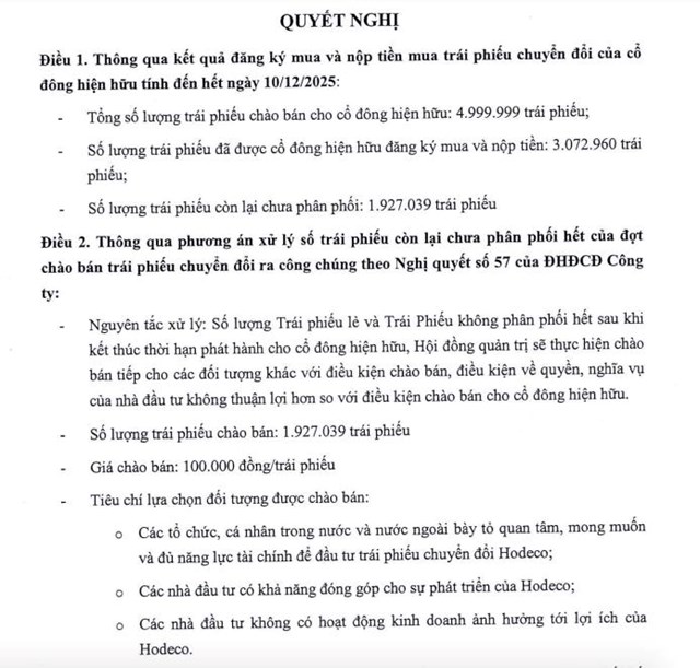 Hodeco (HDC) tiếp tục chào bán hơn 1,9 triệu trái phiếu chuyển đổi ‘ế’ với giá 100.000 đồng/đơn vị - Ảnh 1