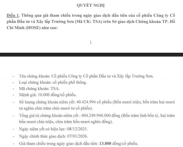 Công ty Đầu tư và Xây lắp Trường Sơn (TSA) nhiều khả năng trở thành doanh nghiệp đầu tiên niêm yết sàn HOSE năm 2026 - Ảnh 1