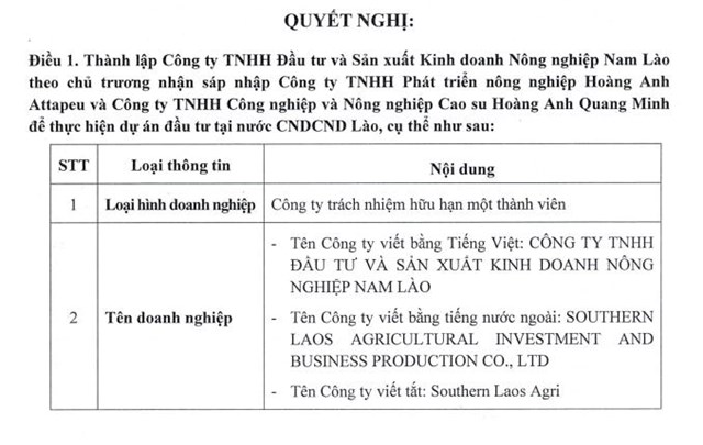 HAGL Agrico (HNG) th&#224;nh lập c&#244;ng ty con trị gi&#225; 400 triệu USD tại L&#224;o - Ảnh 1