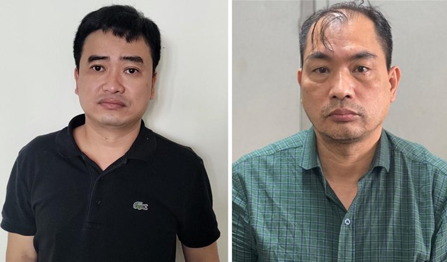 Hai đối tượng Phan Quốc Việt v&agrave; Phạm Duy Tuyến tại cơ quan điều tra. Ảnh Bộ C&ocirc;ng an