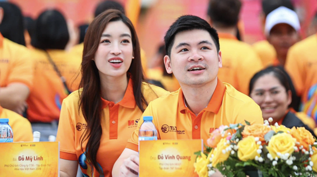 Hoa hậu Đỗ Mỹ Linh v&agrave; chồng, doanh nh&acirc;n Đỗ Vinh Quang. Ảnh: TL