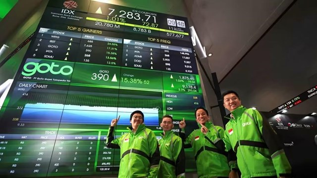 C&aacute;c nh&agrave; l&atilde;nh đạo GoTo trong đợt IPO đầu năm nay. Ảnh: Getty Images