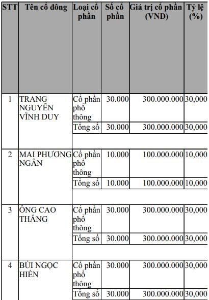 Cơ cấu cổ đ&ocirc;ng của c&ocirc;ng ty.
