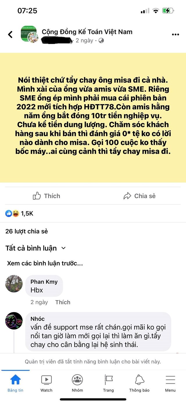 Kh&aacute;ch h&agrave;ng n&ecirc;u &yacute; kiến về trải nghiệm dịch vụ tại Misa. Nguồn: FB