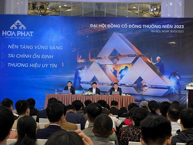 Đại hội cổ đ&ocirc;ng thường ni&ecirc;n 2023 của Tập đo&agrave;n H&ograve;a Ph&aacute;t. Ảnh: Ngọc Diệp