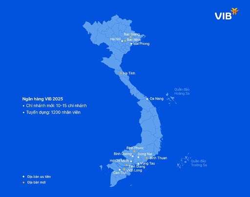 Biểu đồ 1: Mạng lưới hoạt động VIB v&agrave; c&aacute;c khu vực ưu ti&ecirc;n tuyển dụng qu&yacute; 1.2025 &nbsp;
