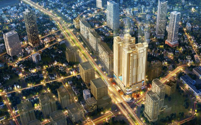 &ldquo;Dinh thự tr&ecirc;n kh&ocirc;ng&rdquo; Diamond Residence H&agrave; Nội nổi bật như một vi&ecirc;n kim cương xanh