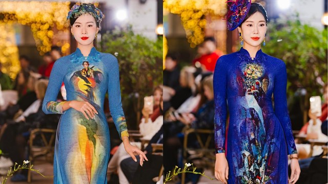 Những t&aacute;c phẩm &Aacute;o d&agrave;i được lấy &yacute; tưởng từ bức tranh "An Estudante Russa" của hoạ sĩ Anita Malfatti người Brazil (b&ecirc;n tr&aacute;i), v&agrave; bức tranh của hoạ sĩ người Palestine - Ismail Shammout mang t&ecirc;n &ldquo;The coming sun&rdquo; (b&ecirc;n phải). &nbsp;