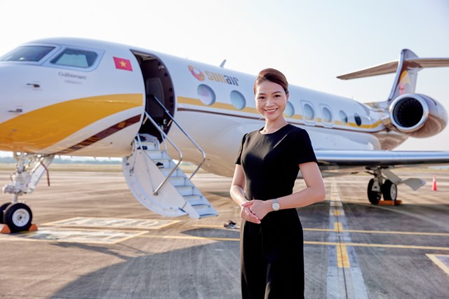 Chuy&ecirc;n cơ Gulfstream G650ER của Sun Air tại triển lãm hàng không cao cấp Airshow 2022 tại Cảng h&agrave;ng kh&ocirc;ng quốc tế V&acirc;n Đồn, Quảng Ninh