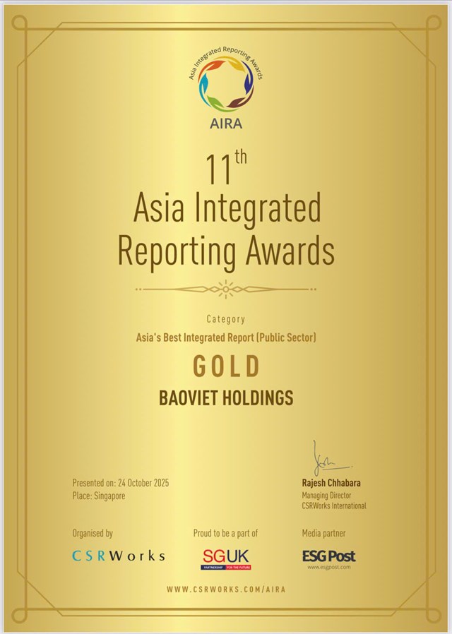 Bảo Việt đạt giải V&#224;ng B&#225;o c&#225;o t&#237;ch hợp xuất sắc nhất Ch&#226;u &#193; tại Lễ trao giải AIRA 2025 - Ảnh 1
