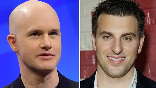 Nh&agrave; s&aacute;ng lập&nbsp;Airbnb&nbsp;Brian Chesky (phải) v&agrave; nh&agrave; s&aacute;ng lập&nbsp;Coinbase Brian Armstrong (tr&aacute;i)&nbsp;
