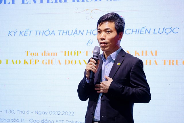 &Ocirc;ng Trần V&acirc;n Nam &ndash; Gi&aacute;m đốc Trường Cao đẳng FPT Polytechnic HCM chia sẻ tại lễ k&yacute; kết.