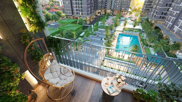 Ban c&ocirc;ng view nội khu ở Hanoi Melody Residences