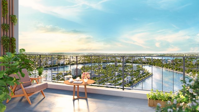 Ban c&ocirc;ng căn hộ Hanoi Melody Residences mở tầm nh&igrave;n rộng lớn ra thi&ecirc;n nhi&ecirc;n