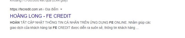 Trang web mạo danh c&ocirc;ng ty con của FE CREDIT