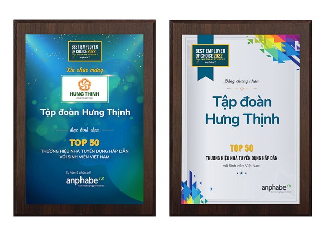 Chứng nhận &ldquo;Top 50 Thương hiệu nh&agrave; tuyển dụng hấp dẫn với sinh vi&ecirc;n Việt Nam 2022&rdquo;