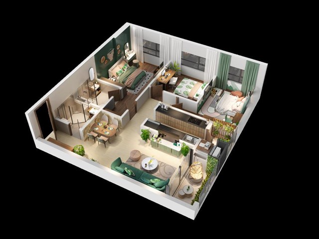Một mẫu layout căn 3 ph&ograve;ng ngủ