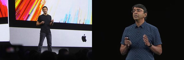 John Ternus (đứng trước h&igrave;nh iMac) v&agrave; Sribalan Santhanam nằm trong kế hoạch thăng chức trong c&aacute;c bộ phận li&ecirc;n quan đến phần cứng. Ảnh:&nbsp;Apple.