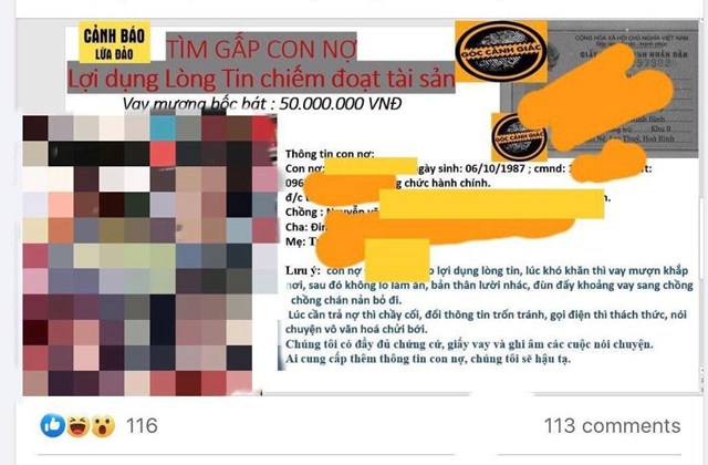 Nhiều trường hợp kh&aacute;ch h&agrave;ng bị đăng ảnh b&ocirc;i nhọ bởi c&aacute;c đối tượng tự xưng l&agrave; nh&acirc;n vi&ecirc;n c&ocirc;ng ty t&agrave;i ch&iacute;nh