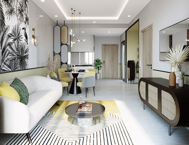 Căn hộ 9X Quy Nhơn được thiết kế hiện đại, tối ưu c&ocirc;ng năng. Ảnh: Hưng Thịnh Land